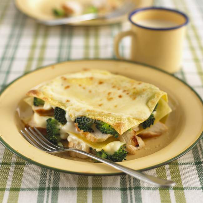Lasagne with chicken and broccoli — Stock Photo
