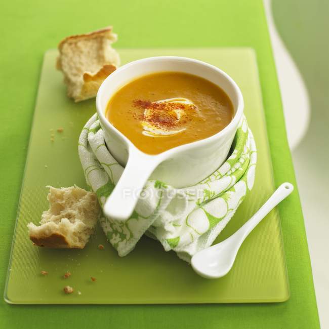 Creamy soup with butternut squash — Stock Photo