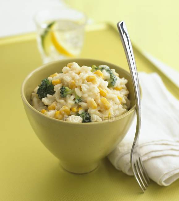 Risotto with sweetcorn and broccoli — Stock Photo