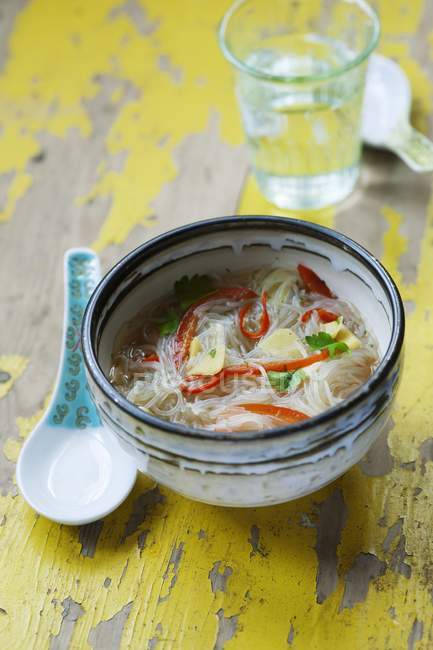 Cellophane noodle soup with ginger — Stock Photo