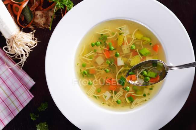 Sopa de fideos con verduras - foto de stock