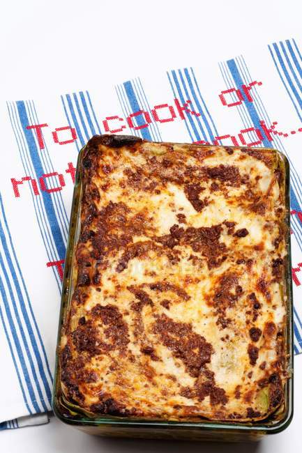 Baked lasagne in dish — Stock Photo