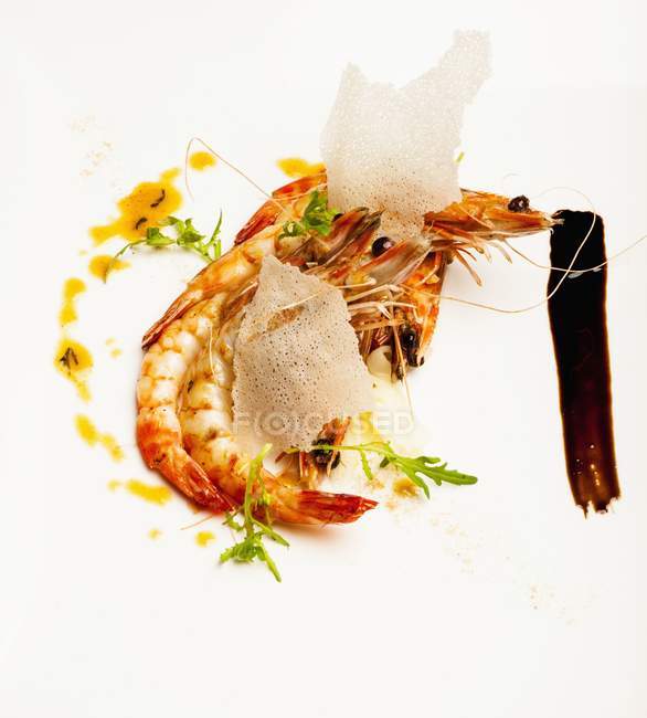 Grilled prawns with ginger — Stock Photo