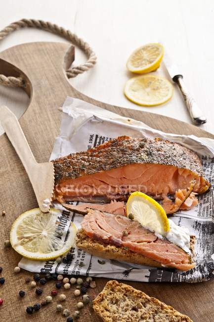 Homemade smoked salmon — Stock Photo