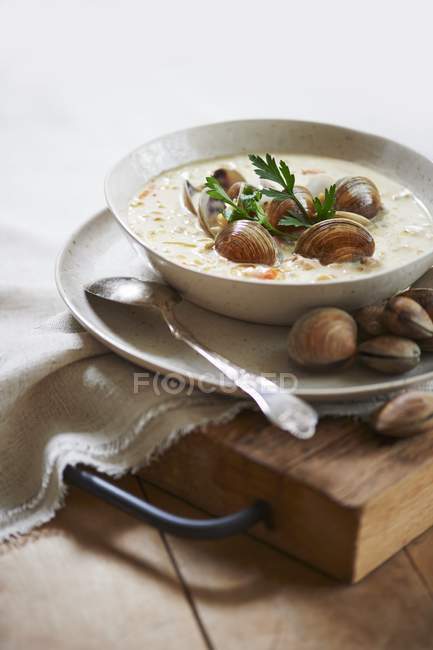 Zuppa di vongole in ciotola — Foto stock