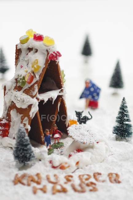 Gingerbread house with figures — Stock Photo