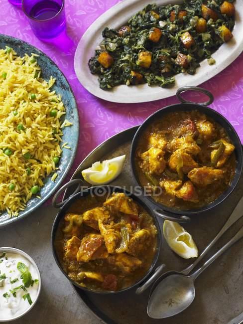 Pollo al curry Balti con arroz - foto de stock