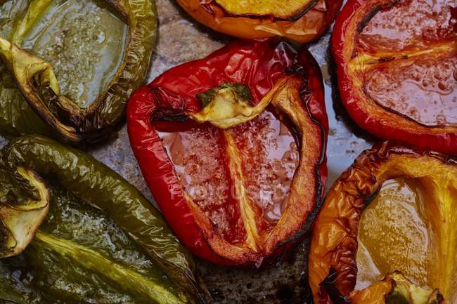Roasted peppers on a tray — Stock Photo