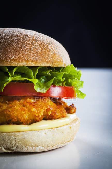 Chicken burger with tomatoes — Stock Photo