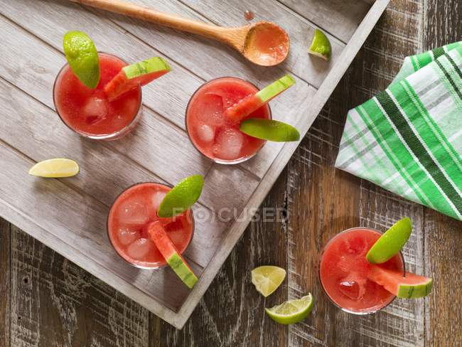 Watermelon cocktails on tray — Stock Photo