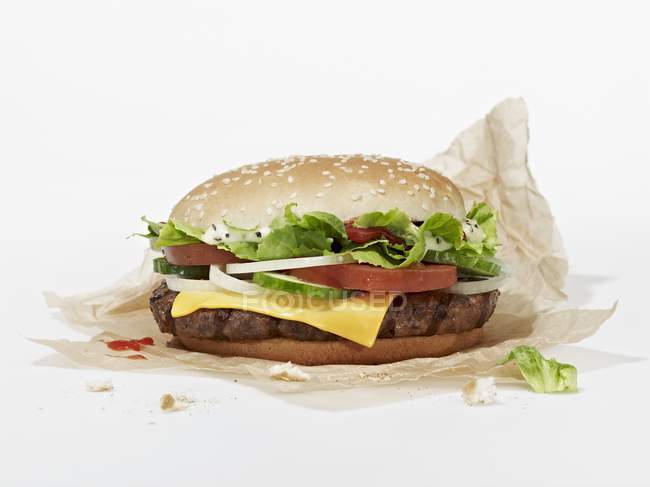 Cheeseburger mit Tomaten und Salat — Stockfoto