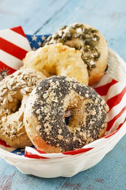 Bagels in bread basket — Stock Photo