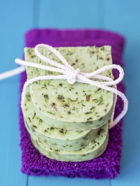Closeup view of homemade soap with moringa — Stock Photo