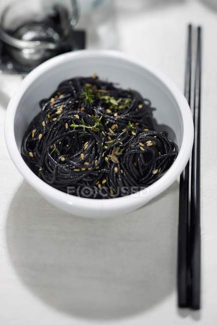 Black ink squid noodles — Stock Photo