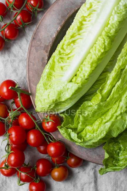 Cos lettuce and cherry tomatoes — Stock Photo