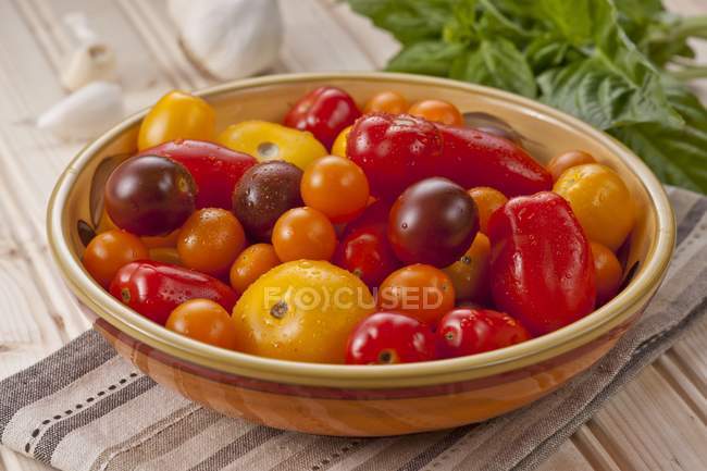 Различные разноцветные помидоры — стоковое фото