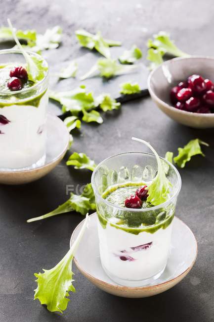 Yogurt ai mirtilli rossi in bicchieri — Foto stock
