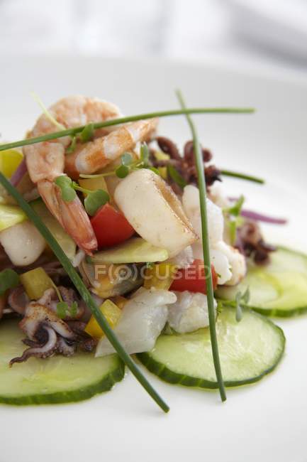 Seafood salad with cucumber — Stock Photo