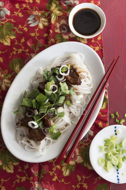 Teriyaki duck with rice noodles — Stock Photo