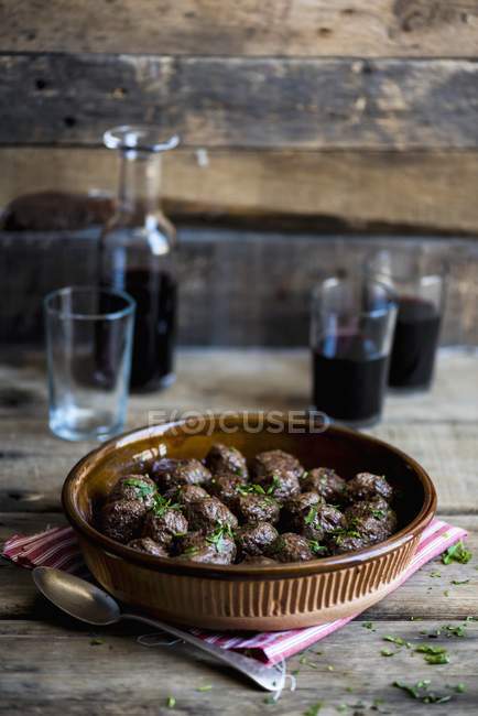 Meatballs and red wine — Stock Photo