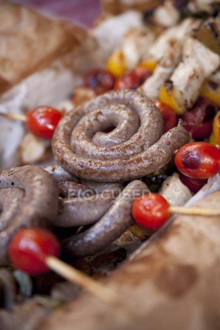 Grilled sausage spirals — Stock Photo