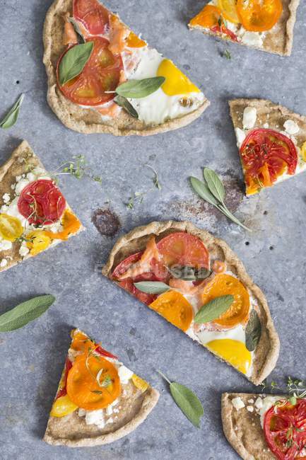 Trozos de pizza integral con tomates - foto de stock