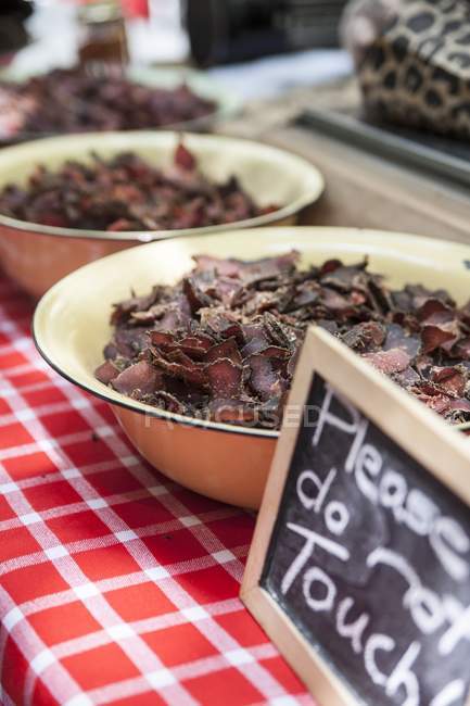 Dried beef on counter — Stock Photo