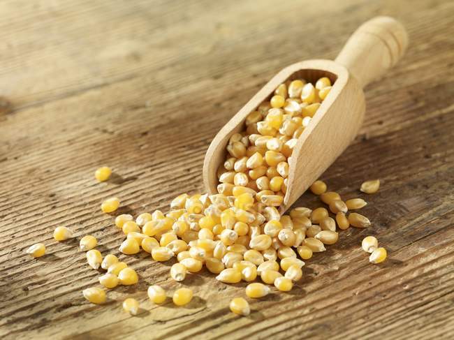 Pipoca de milho em colher — Fotografia de Stock