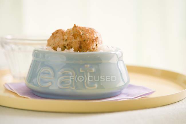 Minced turkey meatballs on rice — Stock Photo