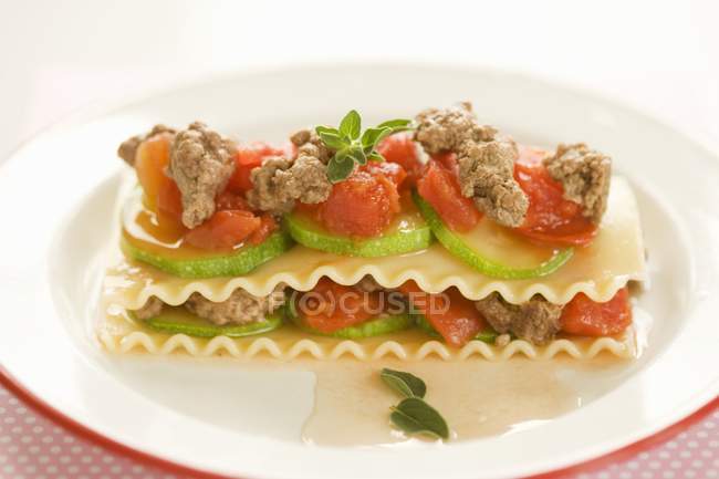 Open lasagne with minced beef — Stock Photo