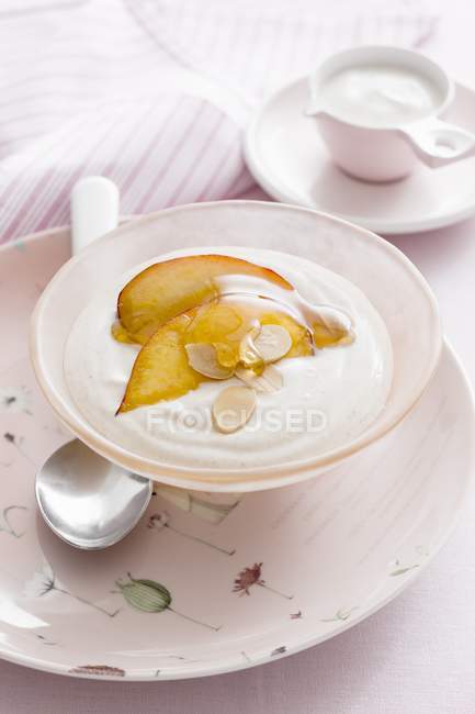 Yoghurt with spices on plates — Stock Photo