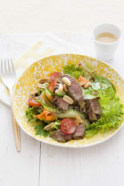 Beef salad with peanuts — Stock Photo