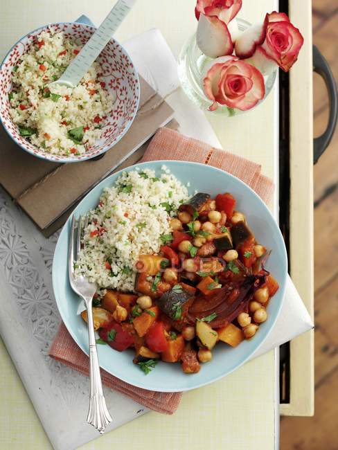 Vegetable ragout served with couscous — Stock Photo