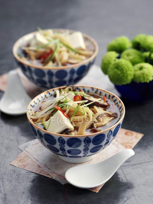 Soupe de nouilles aux champignons shiitake — Photo de stock