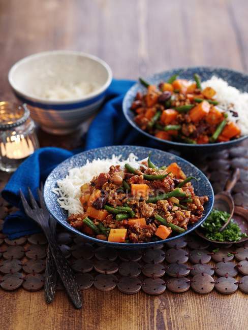 Meat chilli with rice — Stock Photo