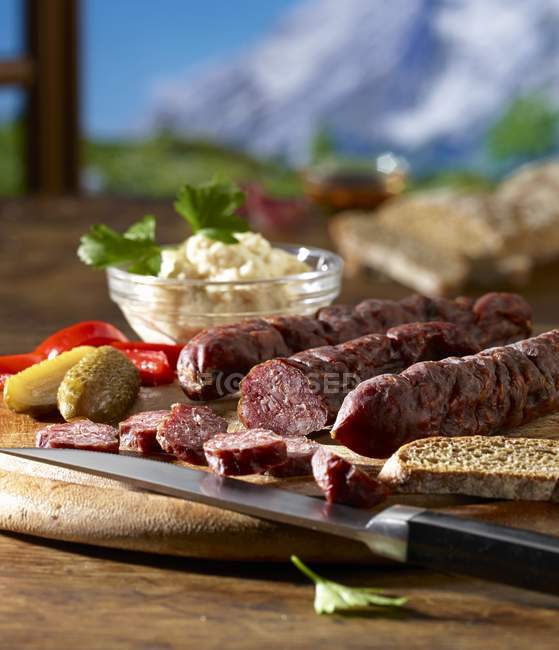 Vinschgau bread against mountain backdrop — Stock Photo
