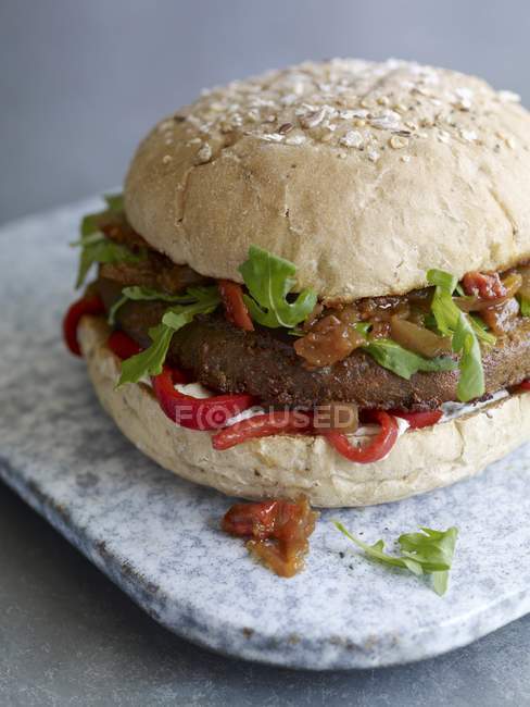 Falafel burger with vegetables and greens — Stock Photo