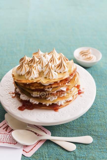 Stack of pancakes with jam — Stock Photo