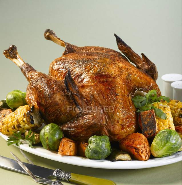 Roast turkey with sprouts — Stock Photo