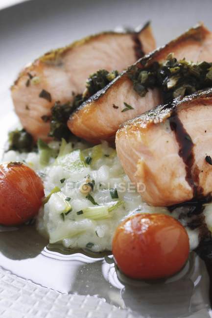 Salmon fillet in plate — Stock Photo