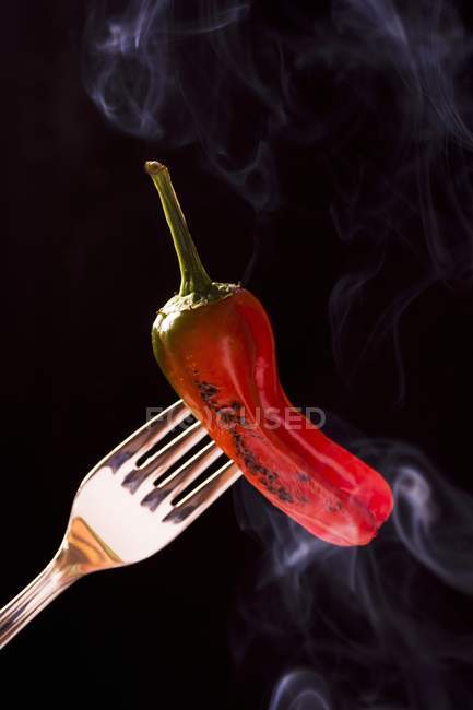 Smoking grilled red chilli pepper — Stock Photo