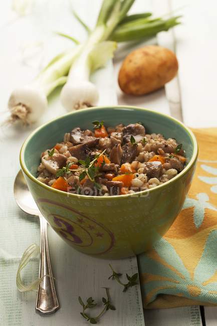 Grain soup with mushrooms — Stock Photo