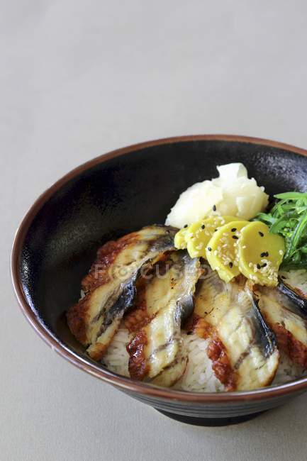 Unagi sashimi sobre arroz - foto de stock