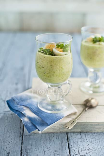 Asparagus mousse in glasses — Stock Photo