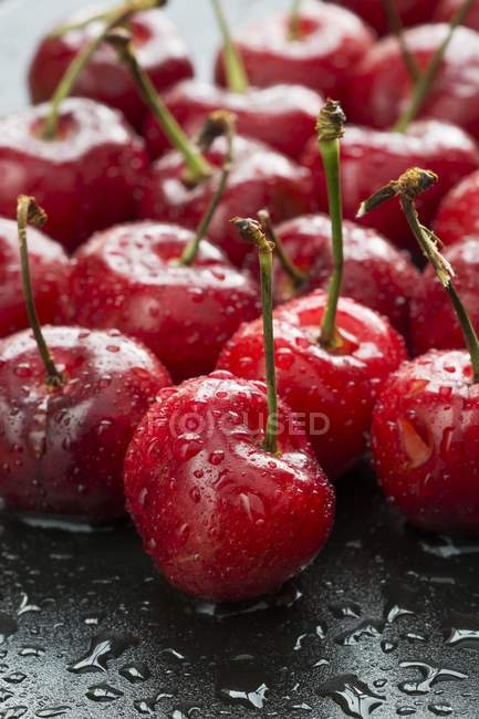 Cerejas frescas com gotas de água — Fotografia de Stock
