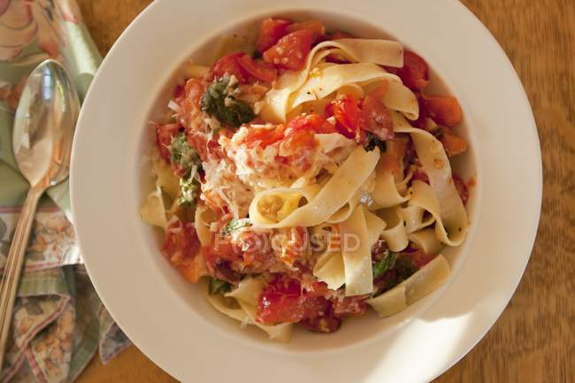 Pappardelle pasta with tomatoes — Stock Photo