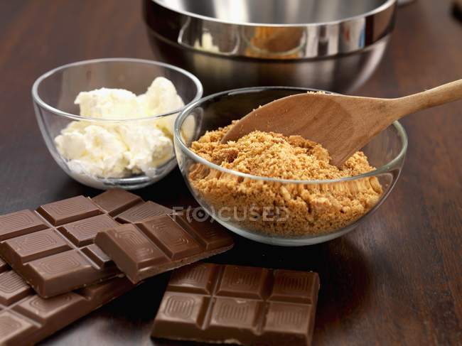 Ingredients for chocolate cheesecake — Stock Photo