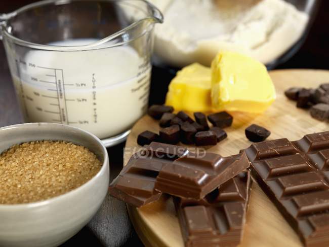 Ingredients for chocolate shortbread — Stock Photo