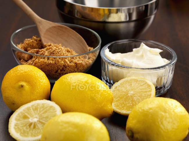 Ingredients for lemon cheesecake — Stock Photo