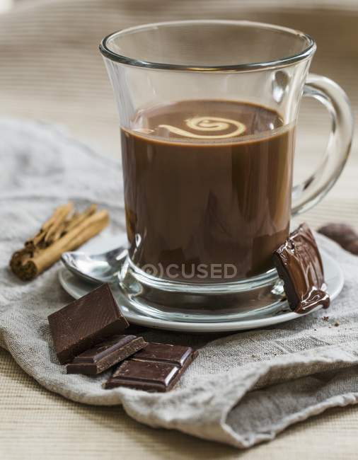 Hot chocolate in glass cup — Stock Photo